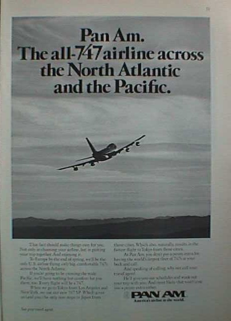 1975 A Pan Am ad promoting all 747 service across the Atlantic.